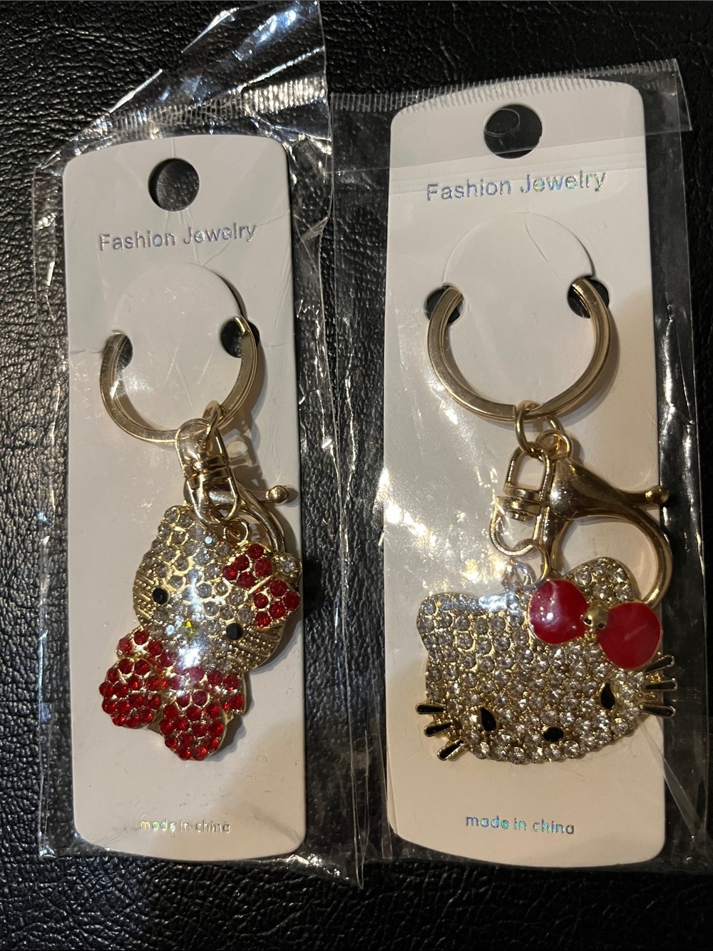 Hello Kitty RHINESTONE Gold-Tone Keychain with Red Accents